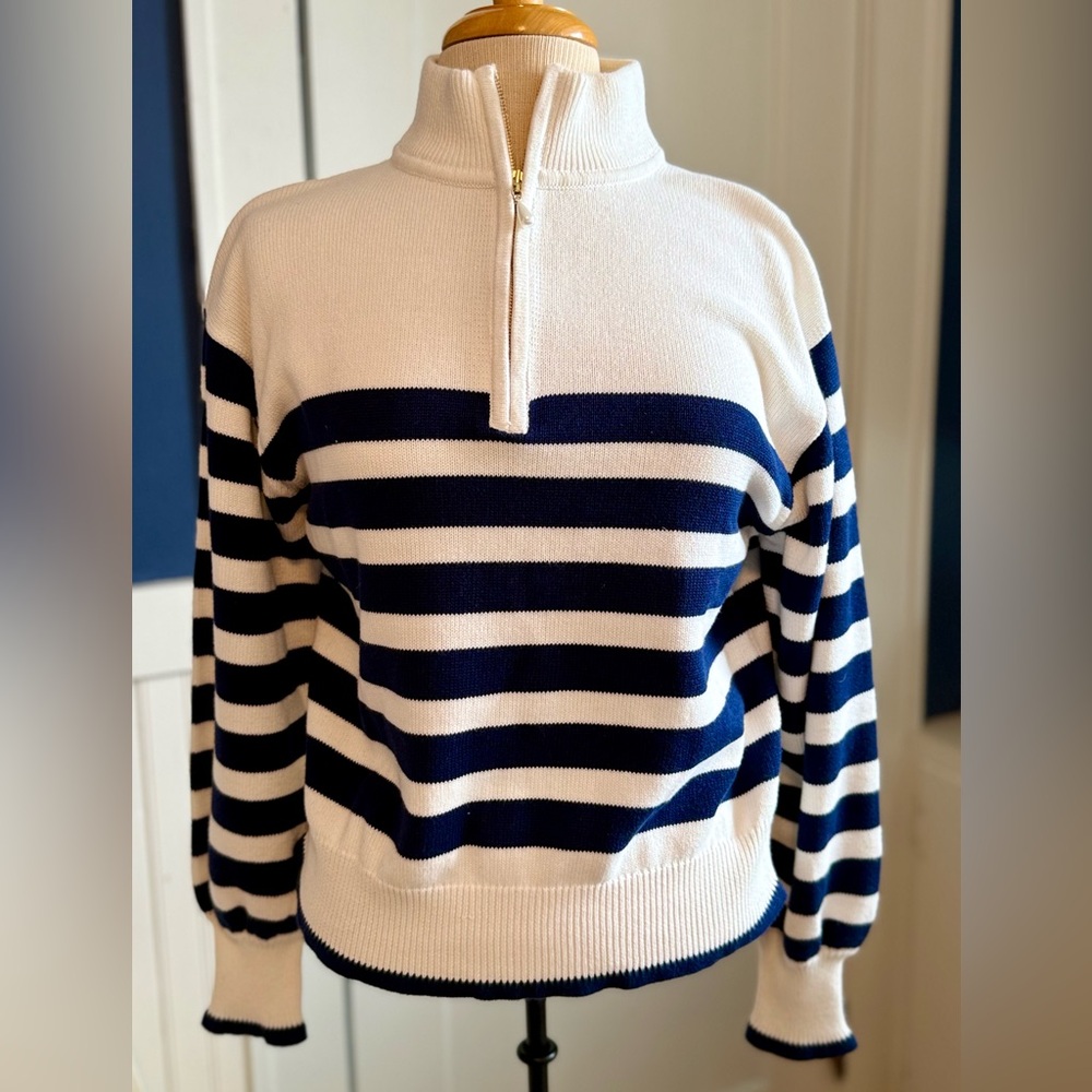 J. Crew striped cotton quarter zip sweater, NWT, never worn